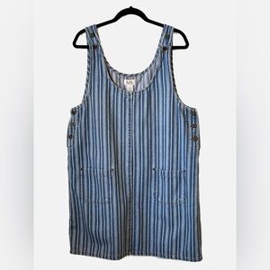 Sostanza 90s Vintage Denim Jumper Dress Striped 100% Cotton Size XL